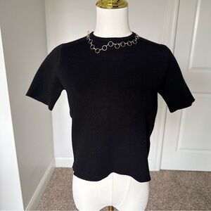 Zara Elegant Black Women’s Thick Knit Top with Gold Ring Detail Small